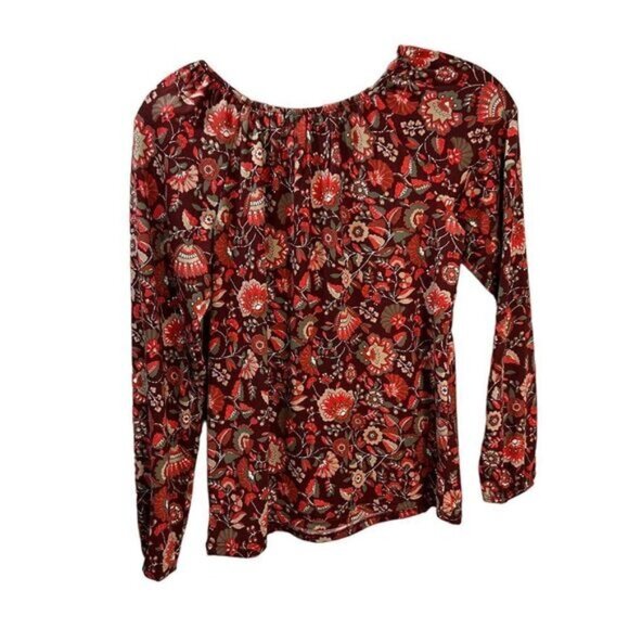 Boho Floral Print Long Sleeve Blouse With Crochet Detail Womens Size L By Inseta - Picture 2 of 5